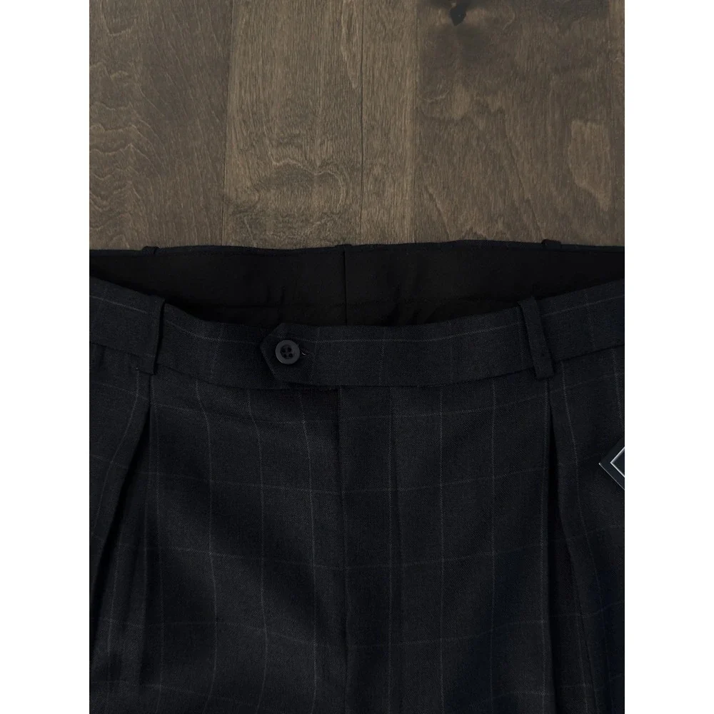 NWT Pronti Phita Mens Navy Blue Windowpane Pleated Dress Pants Size 40X32 Cuffed